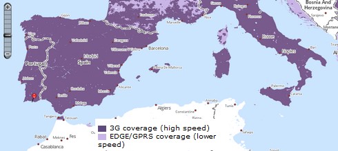 Réseau 3G / Edge au Portugal, Espagne, France, Italie